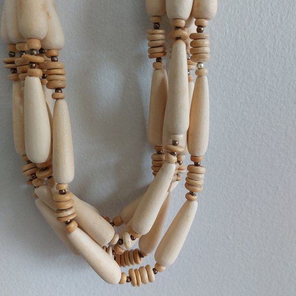 FASHION JEWELRY Women's Oblong/Round 4 Strands Wood Beads Necklace - Ivory/Tan - Picture 7 of 9